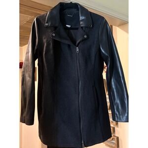 Chico's Black Wool Blend Faux Leather Sleeve Moto Jacket Coat Size 0 US 4/6